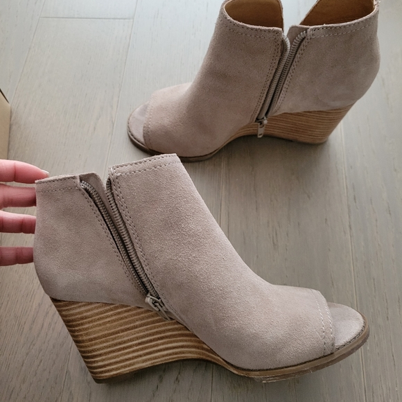 Suede Wedge Peep Toe Bootie 